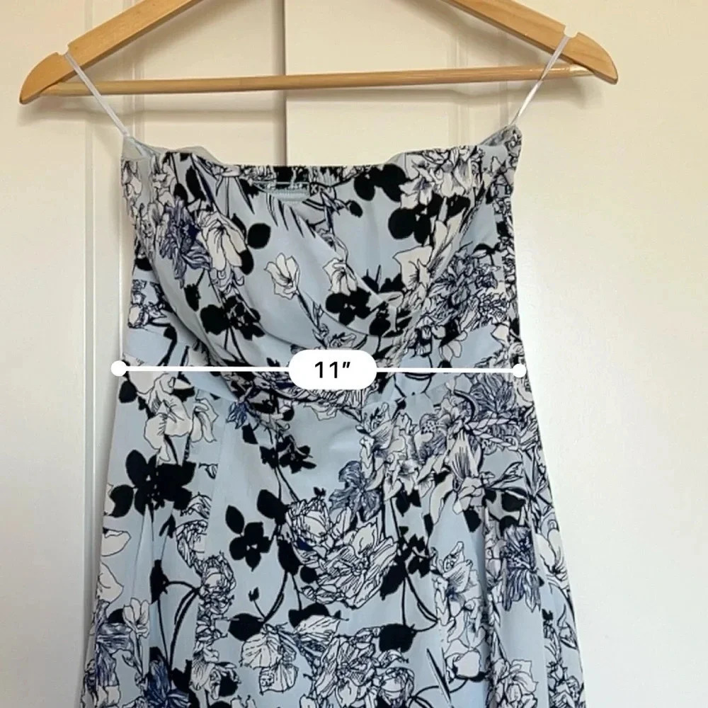 Express Women’s Blue Strapless Floral Dress - 4 - Picture 7 of 8